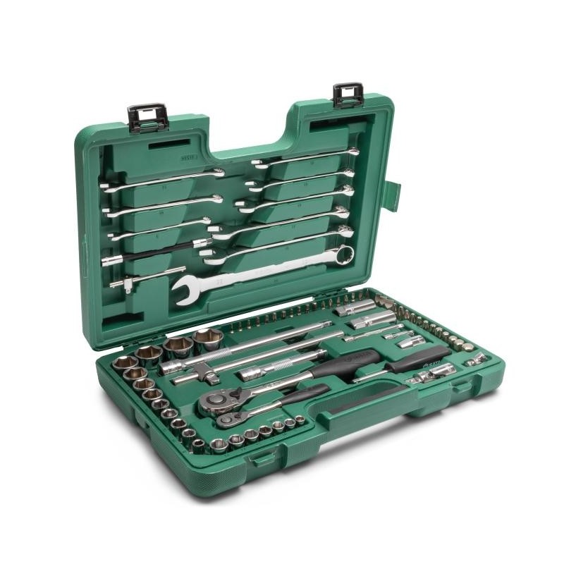 Sata 76 Tlg. 1/4 Zoll & 1/2 Zoll 6-Kant Steckschlüssel & Ringmaulschlüssel Set