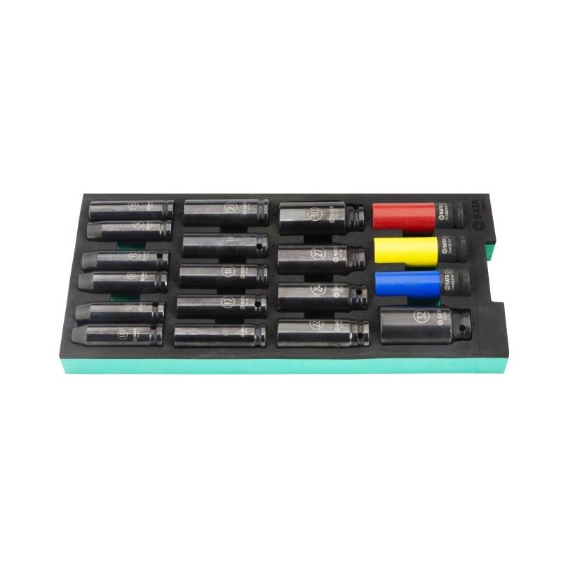 Sata 19 Tlg.1/2 Zoll 6-Kant Kraft-Steckschlüssel Set lang mit EVA Einlage