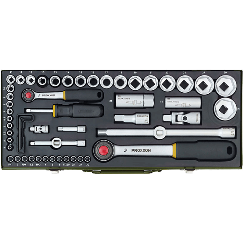 PROXXON Komplett-Steckschlüsselsatz 1/4" + 1/2" (56-teilig)