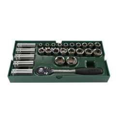 Sata 26 Tlg. 1/2 Zoll 6-Kant Steckschlüssel Set mit Einlage für Werkstattw