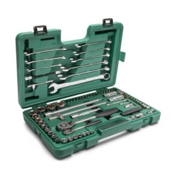 Sata 76 Tlg. 1/4 Zoll & 1/2 Zoll 6-Kant Steckschlüssel & Ringmaulschlüssel Set