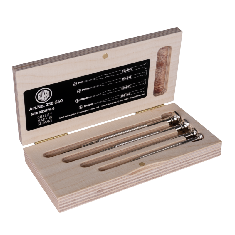 Kukko Uhrmacher-Schraubendreher-Satz im Holzkasten (Klingenbreiten  mm)
